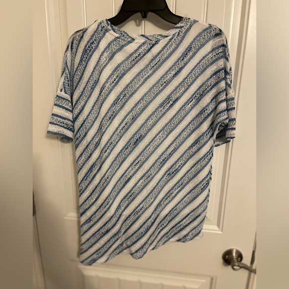 Jones New York women’s‎ pullover sweater short sleeve lined size M blue, & white - Picture 5 of 8